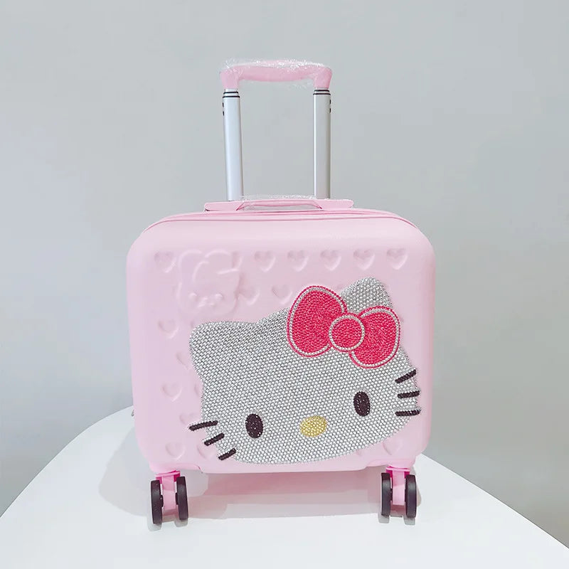 Hot Sanrio Hello Kitty Luggage 16 Inch Mother Child Travel Box Girl Heart Pink Sticky Diamond Trolley Case Student Boarding Case