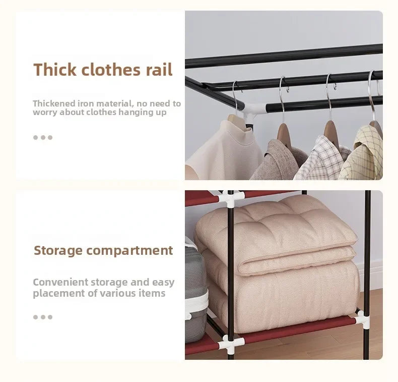 Foldable Non-Woven Dustproof Wardrobe with Hanging Rail & Shelves