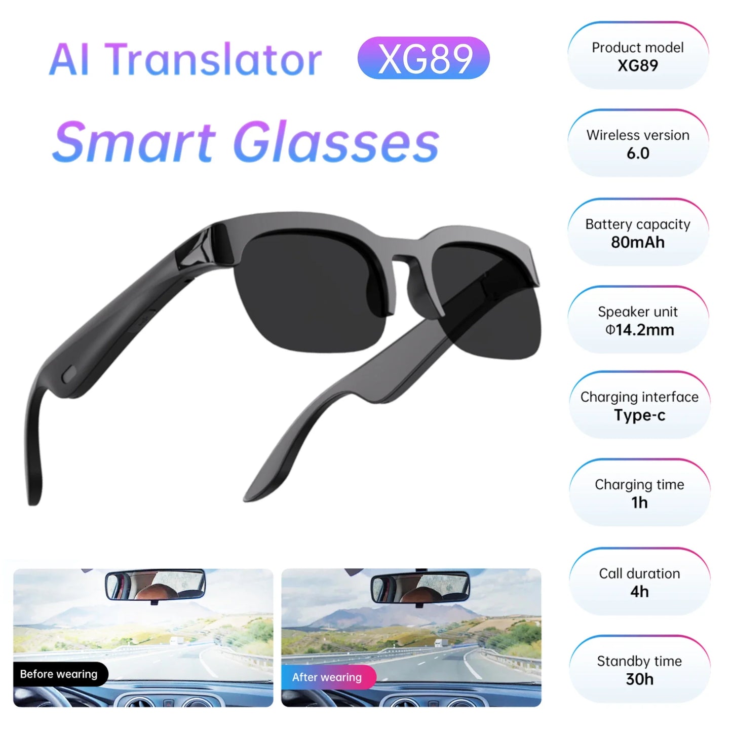 AI Smart Glasses | Hands-Free , Music & Calls