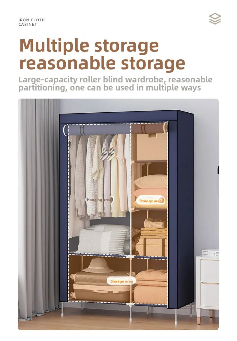 Foldable Non-Woven Dustproof Wardrobe with Hanging Rail & Shelves