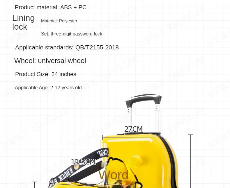 Travel bags for children kids' luggage middle size luggage travel suitcases with wheels Little yellow duck rolling luggage case