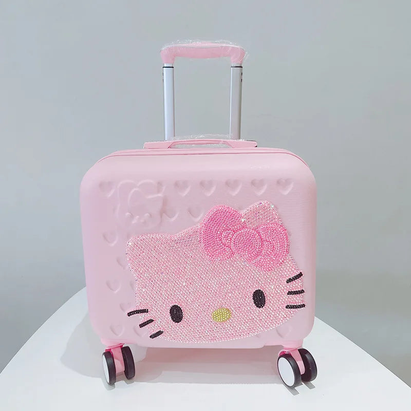 Hot Sanrio Hello Kitty Luggage 16 Inch Mother Child Travel Box Girl Heart Pink Sticky Diamond Trolley Case Student Boarding Case