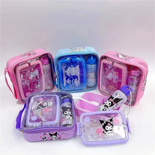 Sanrio Lunch Box Set Anime Hello Kitty Kuromi Split Lunch Box Water Bottle Exquisite Packaging Student Portable Insulation Box