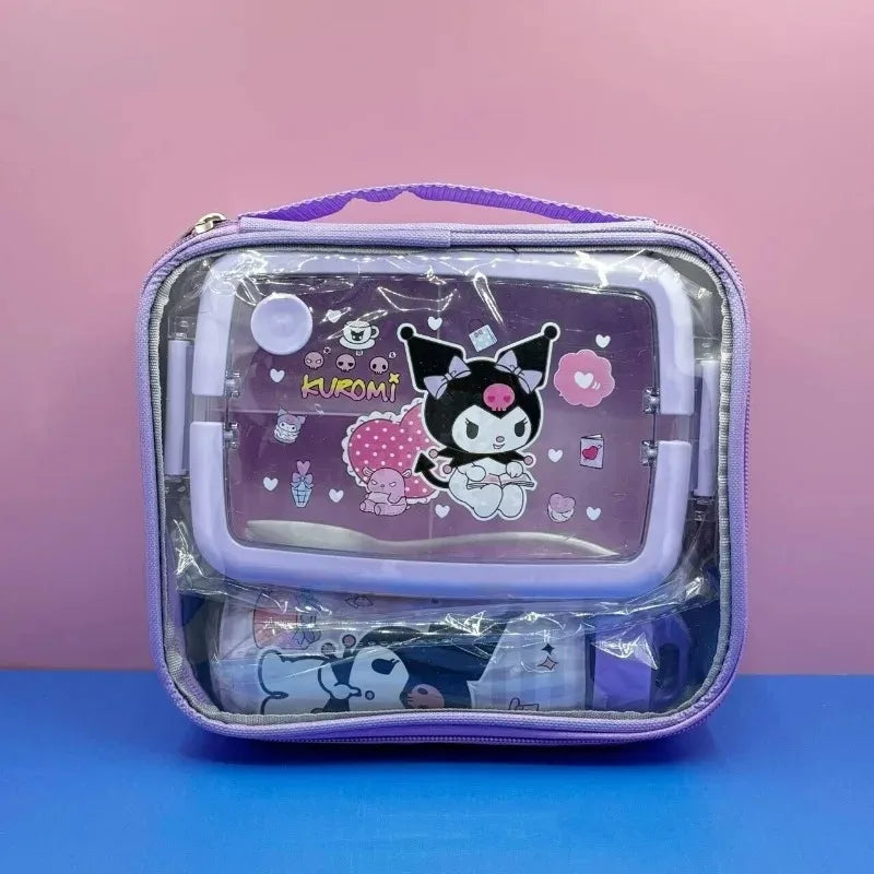 Sanrio Lunch Box Set Anime Hello Kitty Kuromi Split Lunch Box Water Bottle Exquisite Packaging Student Portable Insulation Box