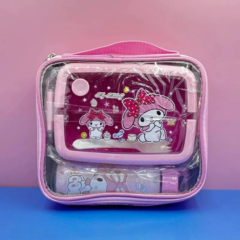 Sanrio Lunch Box Set Anime Hello Kitty Kuromi Split Lunch Box Water Bottle Exquisite Packaging Student Portable Insulation Box