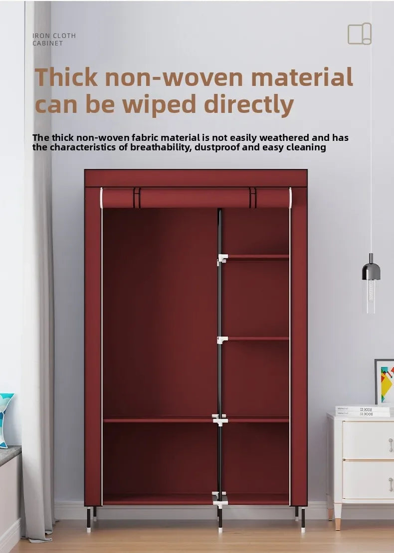 Foldable Non-Woven Dustproof Wardrobe with Hanging Rail & Shelves