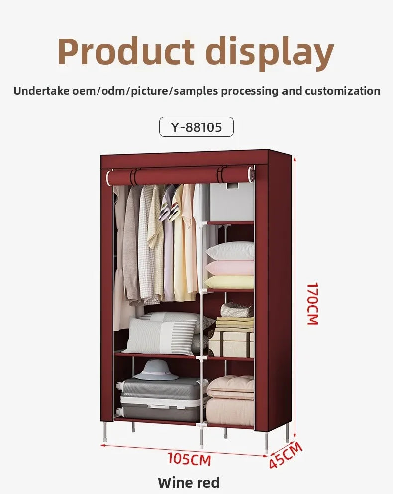 Foldable Non-Woven Dustproof Wardrobe with Hanging Rail & Shelves