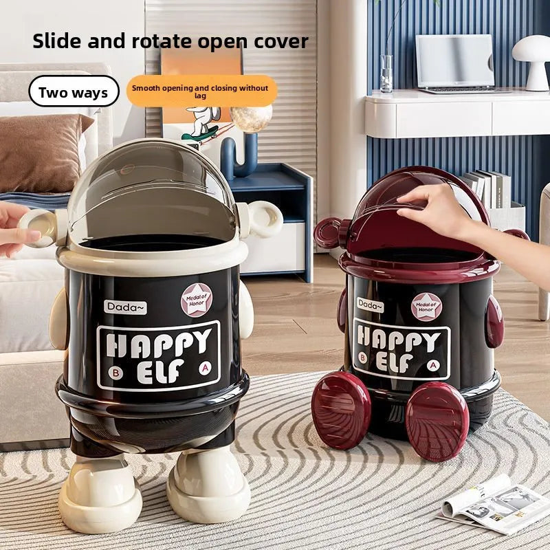 Cute Cartoon Flip Trash Bin with Lid – Home & Kitchen Use