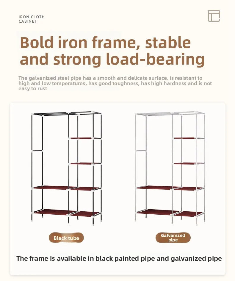Foldable Non-Woven Dustproof Wardrobe with Hanging Rail & Shelves