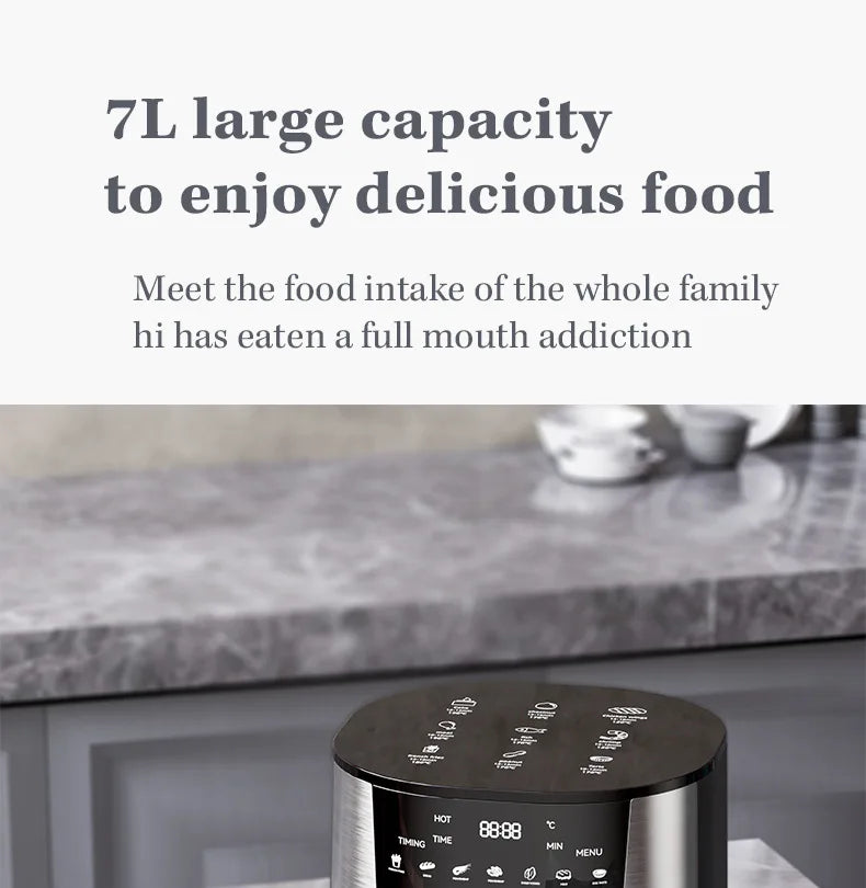 High Quality Large 7 L Stainless Steel Air Fryer with Transparent Viewing Window