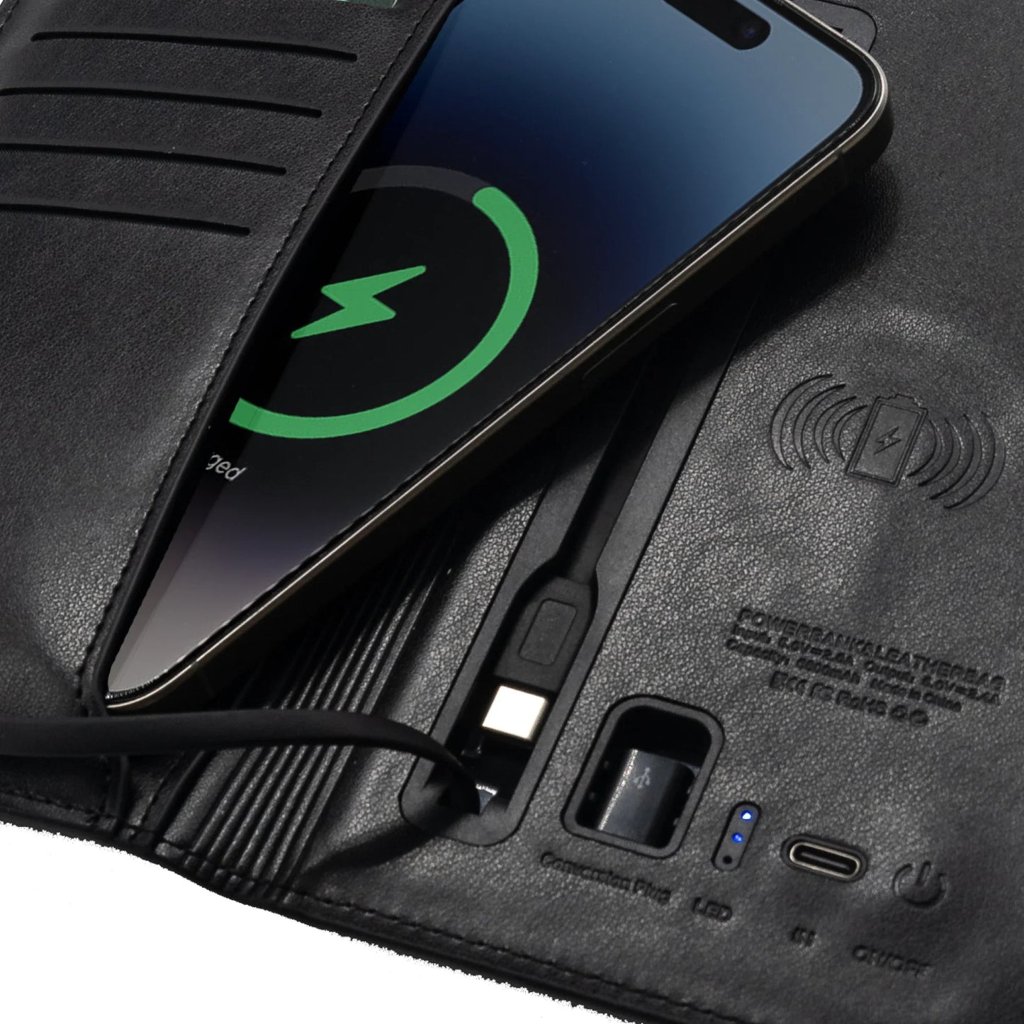Minimalist Charging Wallet + Phone Pocket – Slim PU Leather