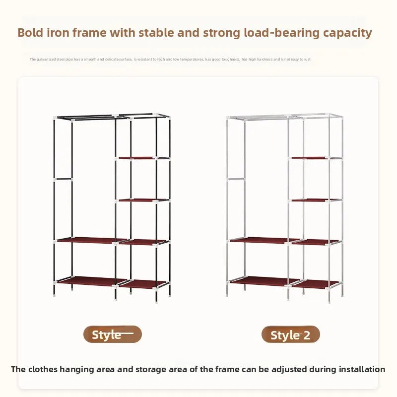 Foldable Non-Woven Dustproof Wardrobe with Hanging Rail & Shelves