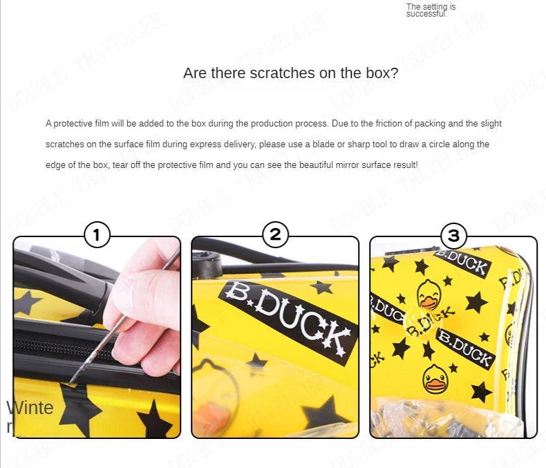 Travel bags for children kids' luggage middle size luggage travel suitcases with wheels Little yellow duck rolling luggage case