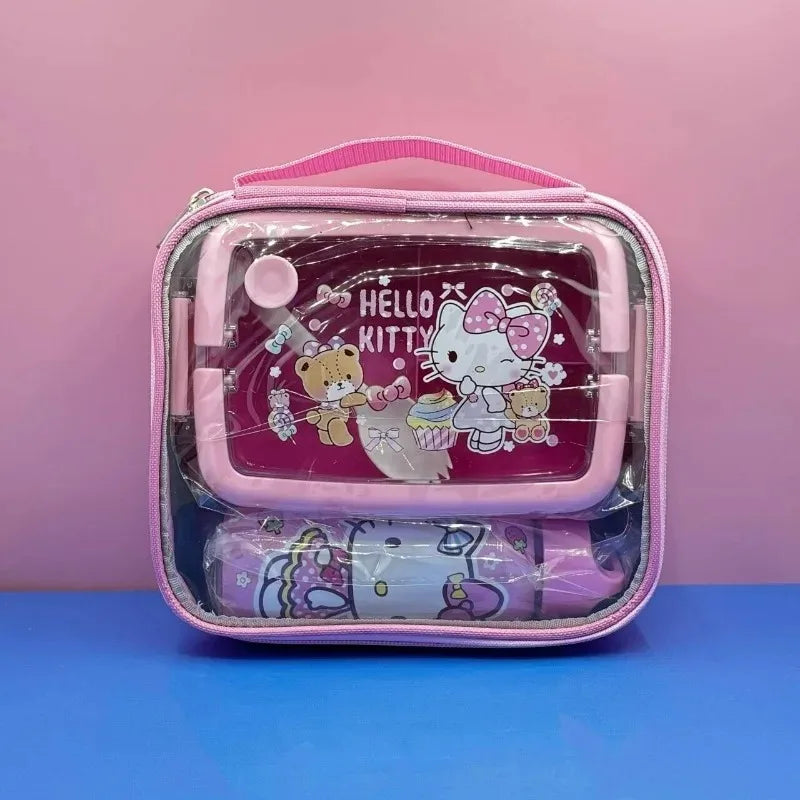 Sanrio Lunch Box Set Anime Hello Kitty Kuromi Split Lunch Box Water Bottle Exquisite Packaging Student Portable Insulation Box
