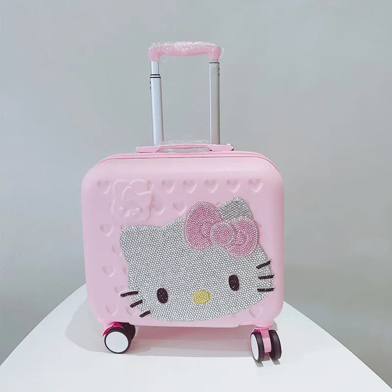 Hot Sanrio Hello Kitty Luggage 16 Inch Mother Child Travel Box Girl Heart Pink Sticky Diamond Trolley Case Student Boarding Case