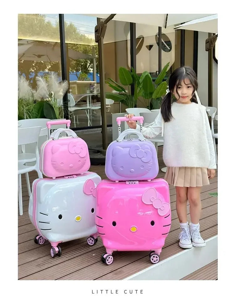 Sweet Hello Kitty Kawaii Anime MINISO Suitcase Cute KT Cat Princess Trolley Case Travel Storage Box Fashion Gifts for Girls