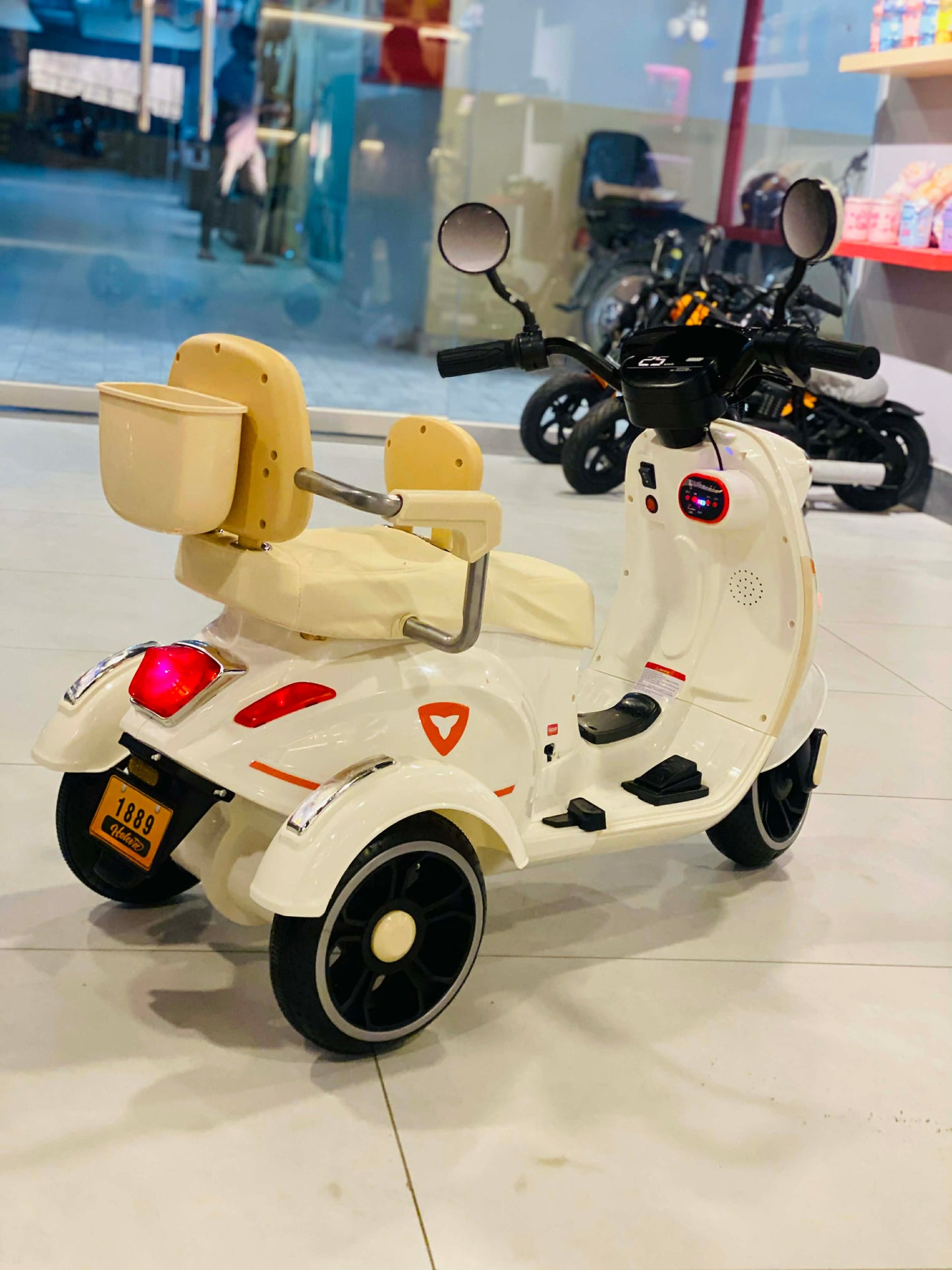 Premium Electric Vespa Ride-On Kids Scooter with Backrest & Safety Support β 3-Wheel Design