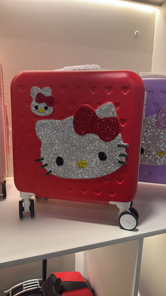 Hot Sanrio Hello Kitty Luggage 16 Inch Mother Child Travel Box Girl Heart Pink Sticky Diamond Trolley Case Student Boarding Case