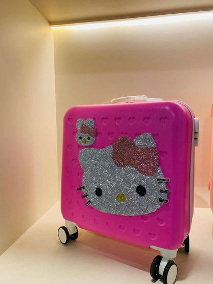 Hot Sanrio Hello Kitty Luggage 16 Inch Mother Child Travel Box Girl Heart Pink Sticky Diamond Trolley Case Student Boarding Case