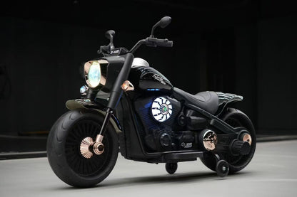 Electric Motorcycle with Dual Riding | Support Tyres Included | Fat Tyres Harley Style | LED Lights and Music | Premium Imported Quality