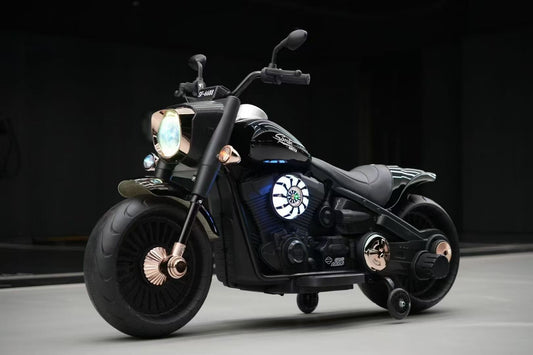 Electric Motorcycle with Dual Riding | Support Tyres Included | Fat Tyres Harley Style | LED Lights and Music | Premium Imported Quality