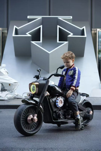 Electric Motorcycle with Dual Riding | Support Tyres Included | Fat Tyres Harley Style | LED Lights and Music | Premium Imported Quality