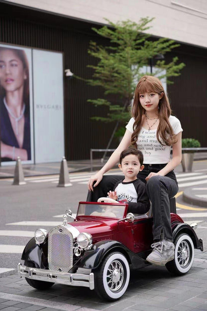 Kids Vintage Electric Car | 4 Wheel Drive | Push Handles Included | Premium Imported Quality
