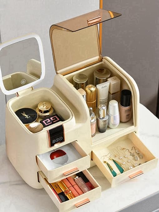 Luxury LED Makeup Organizer with Mirror & Storage Drawers