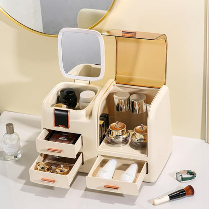 Luxury LED Makeup Organizer with Mirror & Storage Drawers