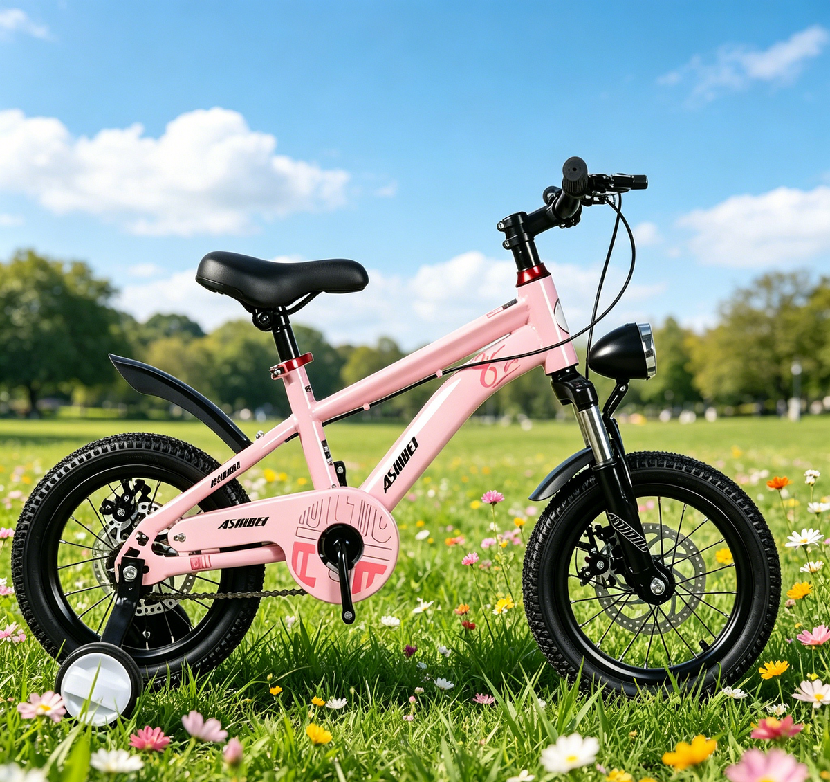 Kids Cute Bicycle with Headlights and Support Tires | Premium Imported Quality | Ages 3 to 6