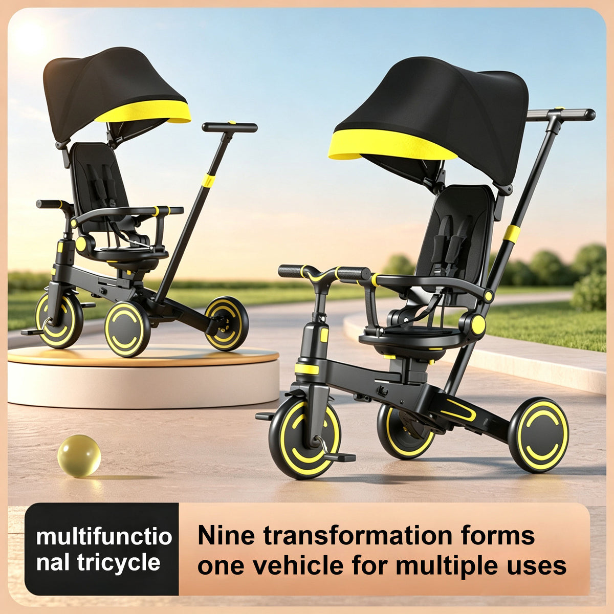 Foldable Kids Premium Tricycle with Umbrella & Push Handles | Ages 1 to 5