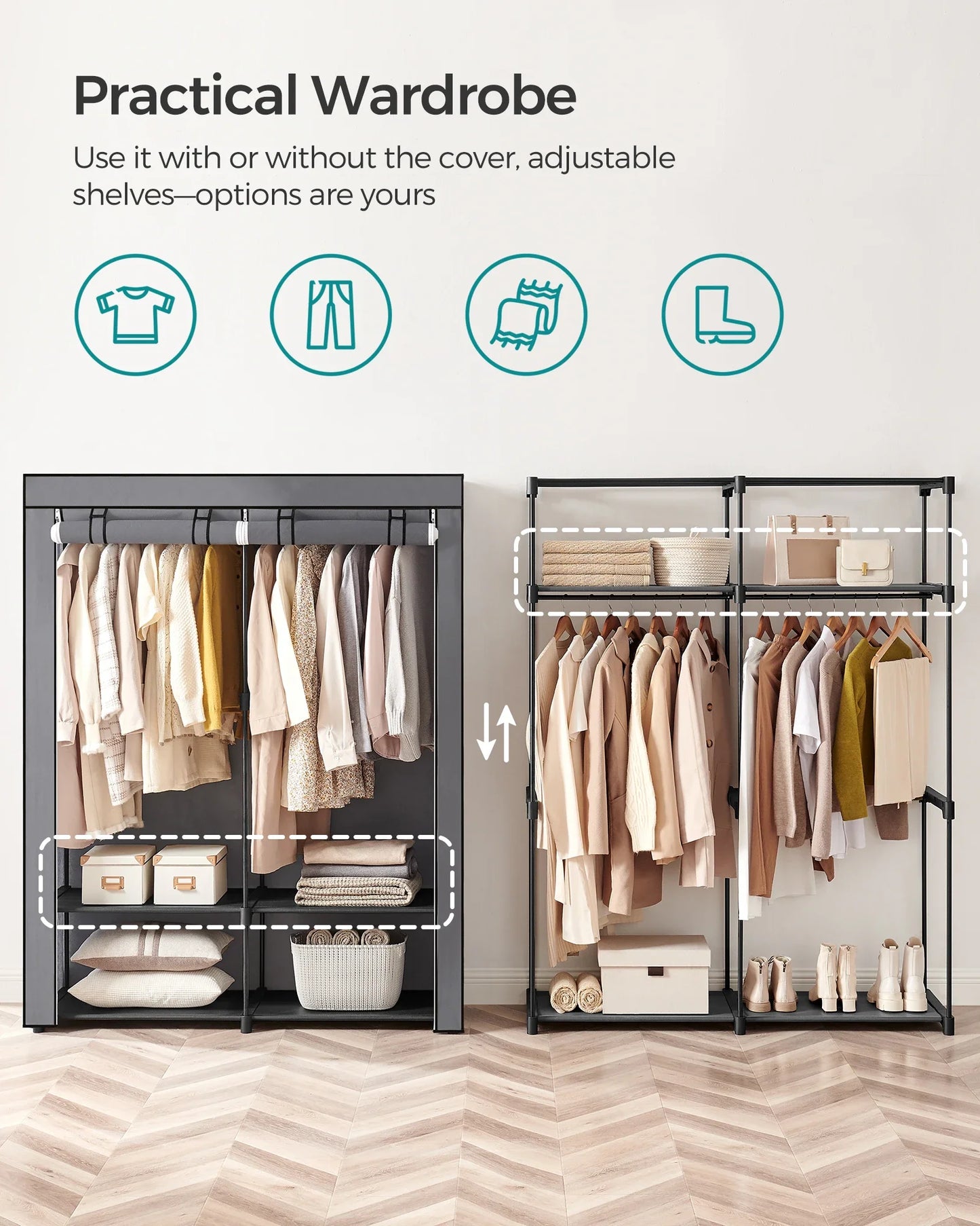 Compact Portable Non-Woven Fabric Closet with Clothes Rail & Shelves