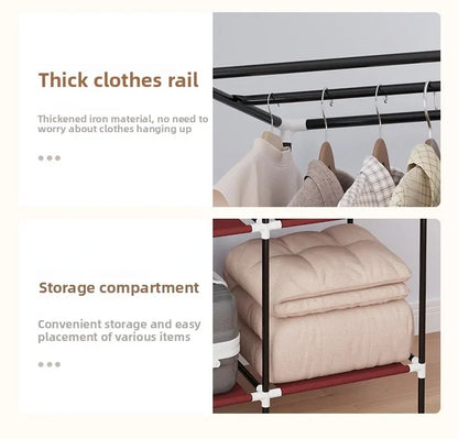 Foldable Non-Woven Dustproof Wardrobe with Hanging Rail & Shelves
