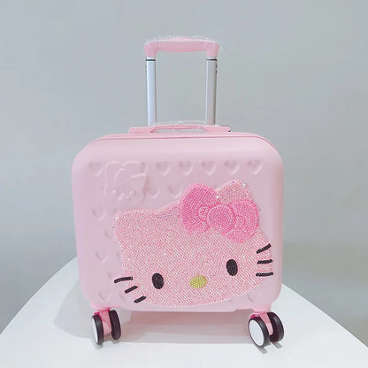 Hot Sanrio Hello Kitty Luggage 16 Inch Mother Child Travel Box Girl Heart Pink Sticky Diamond Trolley Case Student Boarding Case
