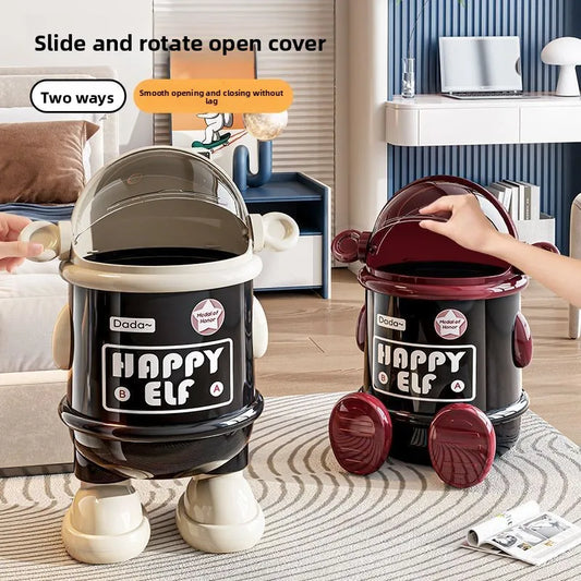 Cute Cartoon Flip Trash Bin with Lid – Home & Kitchen Use
