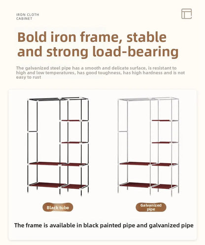 Foldable Non-Woven Dustproof Wardrobe with Hanging Rail & Shelves
