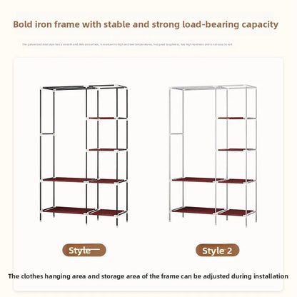 Foldable Non-Woven Dustproof Wardrobe with Hanging Rail & Shelves