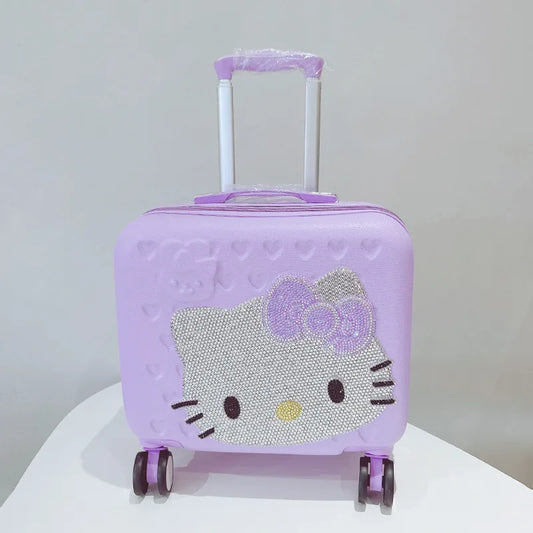 Hot Sanrio Hello Kitty Luggage 16 Inch Mother Child Travel Box Girl Heart Pink Sticky Diamond Trolley Case Student Boarding Case