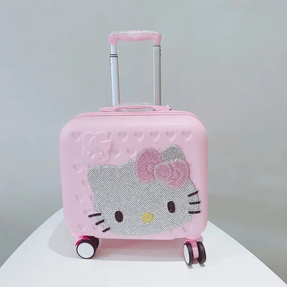 Hot Sanrio Hello Kitty Luggage 16 Inch Mother Child Travel Box Girl Heart Pink Sticky Diamond Trolley Case Student Boarding Case