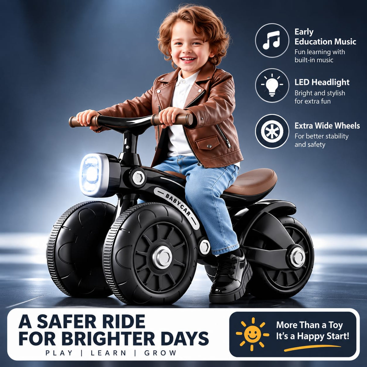 Kids VIntage Manual Tricycle with LED Lights & Fat Tyre | Ages 2 yrs to 6 yrs | Premium Imported Quality