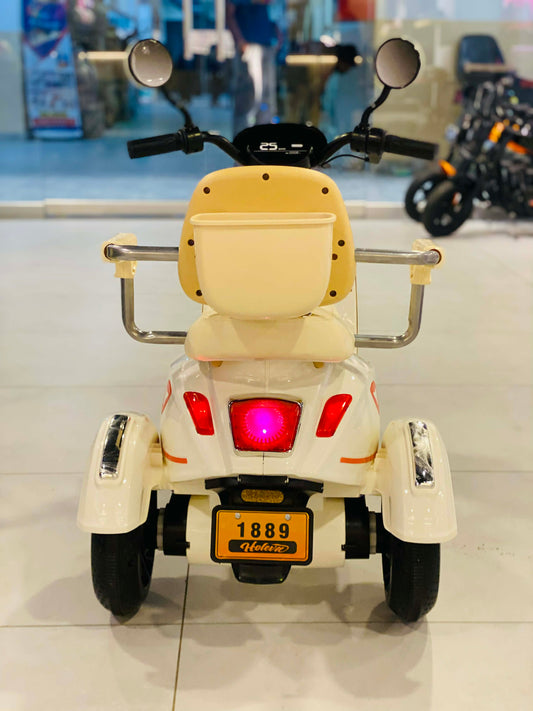 Premium Electric Vespa Ride-On Kids Scooter with Backrest & Safety Support – 3-Wheel Design