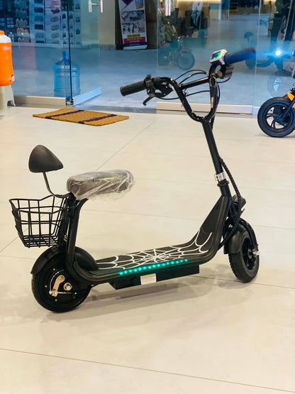 Kids Electric Scooter with Seat, LED Lights, Front Headlight & Basket – 3 Speed Modes | Rechargeable Ride-On Scooter