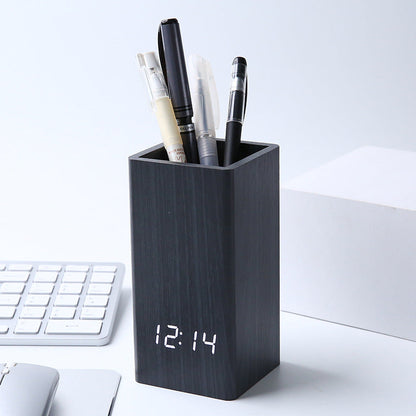 LED Desktop Clock & Pen Holder with Sound Control & Calendar