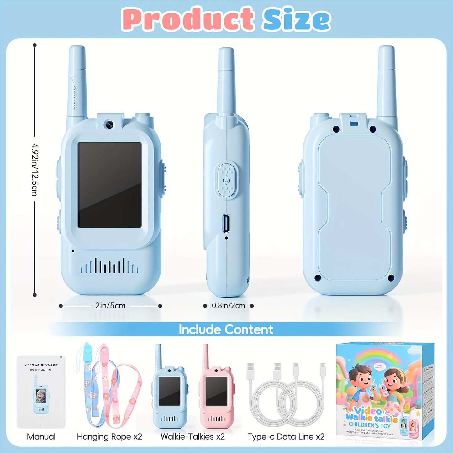 Kids Cute Walkie Talkie Pair with WIFI and Camera