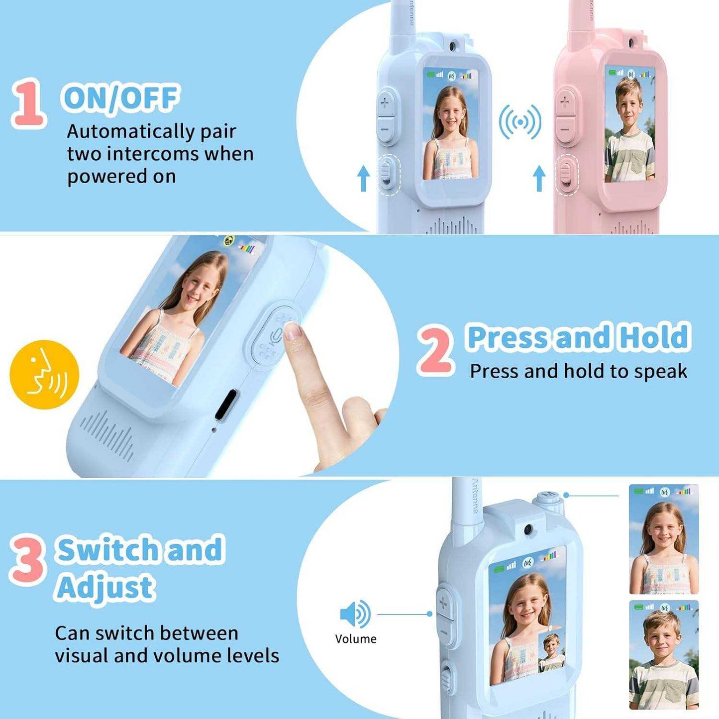 Kids Cute Walkie Talkie Pair with WIFI and Camera